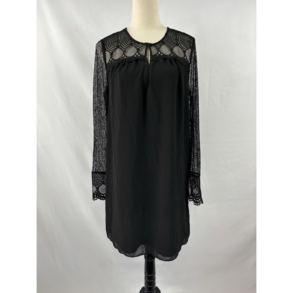 Reiss Callista Mini Dress Black 6 Lace Sleeves Sheer Lined